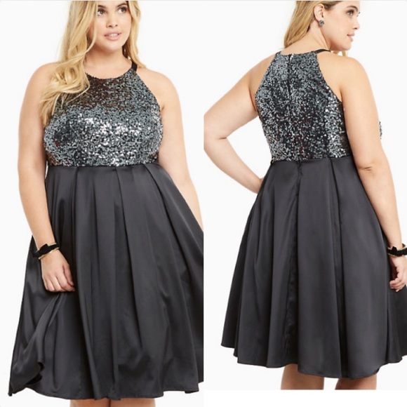 torrid Dresses & Skirts - Torrid Sequin & Satin Halter Dress